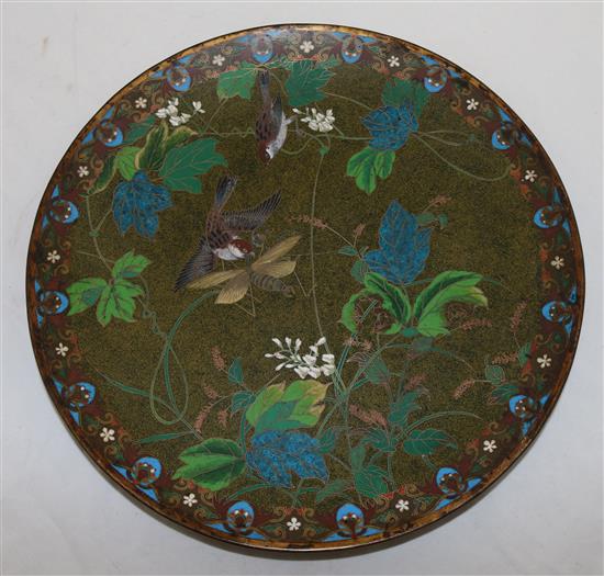 A Japanese cloisonné enamel dish, Kyoto, c.1900, 30cm